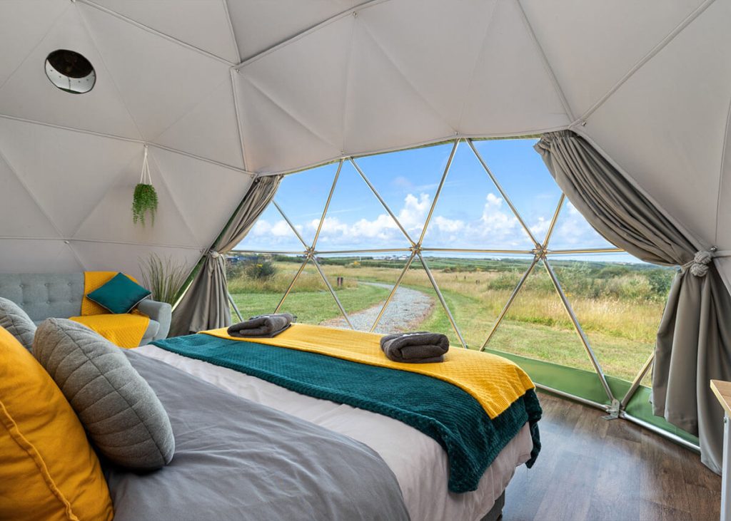 Geodesic Glamping Dome with Countryside View