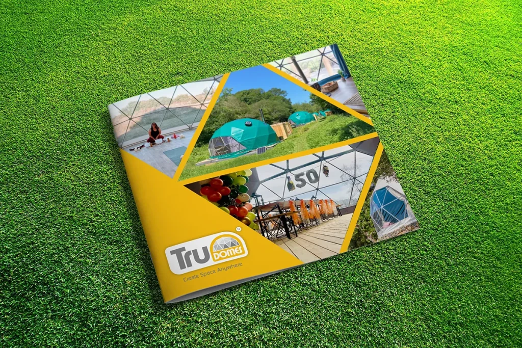 TruDomes geodome with Luxe En-Suite bathroom and Luxury Living interior setup for glamping and retreat